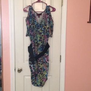 Multi color peacock feather designs dress